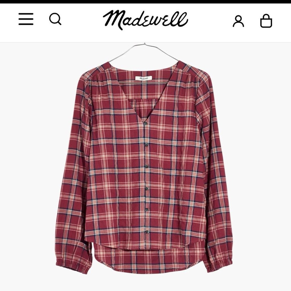 Madewell Red Pink Plaid Button-Down Top - Small